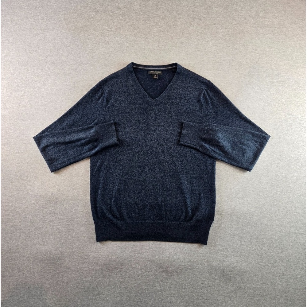 Banana Republic Sweater Men's‎ M Blue Silk Cashmere Cotton V Neck Luxury Blend